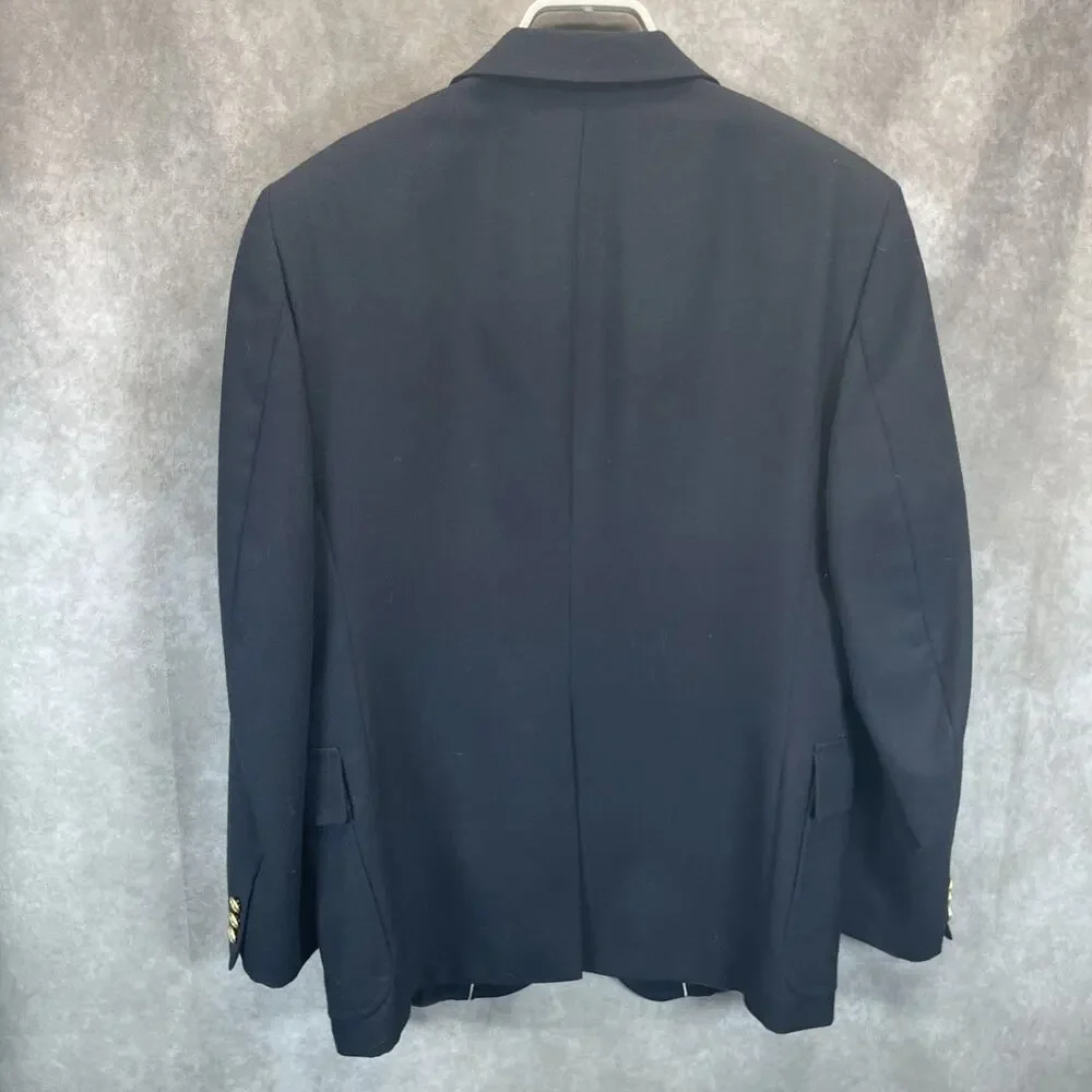 Vintage Savile Row Men 40R Navy Sport Coat Gold Button Wool Blend Blazer Classic